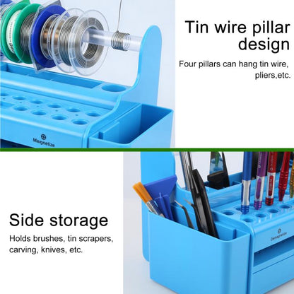 Silver Multi-Compartment Screwdriver & Component Storage Organizer for Tools and Electronics