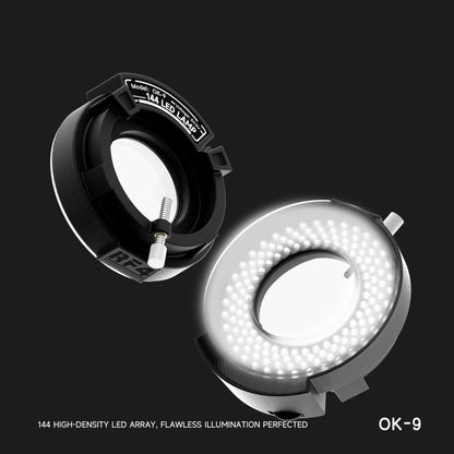 RF4 OK-9 Adjustable LED Ring Light (144pcs) for Binocular/Trinocular Stereo Microscopes - Black, Easy Install