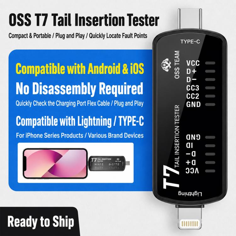 OSS T6 Smart Charging Port Tester with Blue Indicator Light, Type-C/Micro Compatibility