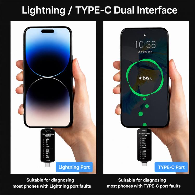 OSS T6 Smart Charging Port Tester with Blue Indicator Light, Type-C/Micro Compatibility