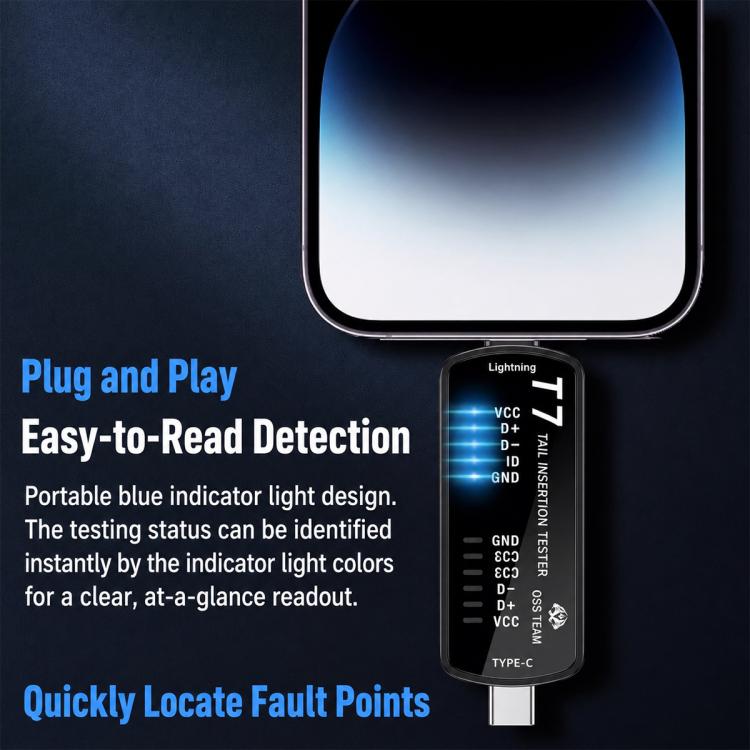 OSS T6 Smart Charging Port Tester with Blue Indicator Light, Type-C/Micro Compatibility