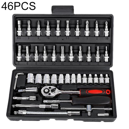 Versatile 46-Piece Car Repair and Maintenance Ratchet Wrench Toolbox Set