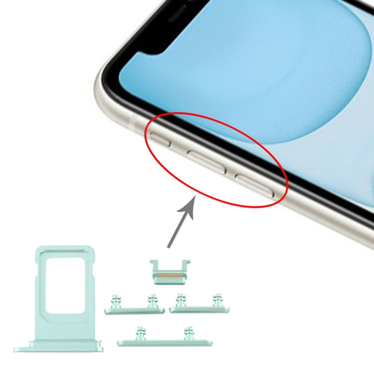 iPhone 11 SIM Card Tray and Side Key Replacement Set (Green) - Perfect Fit, Professional Installation Recommended