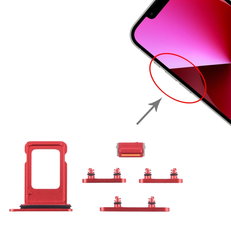 Red SIM Card Tray with Side Keys for iPhone 13 - Volume Control, Power Button & Mute Switch Replacement