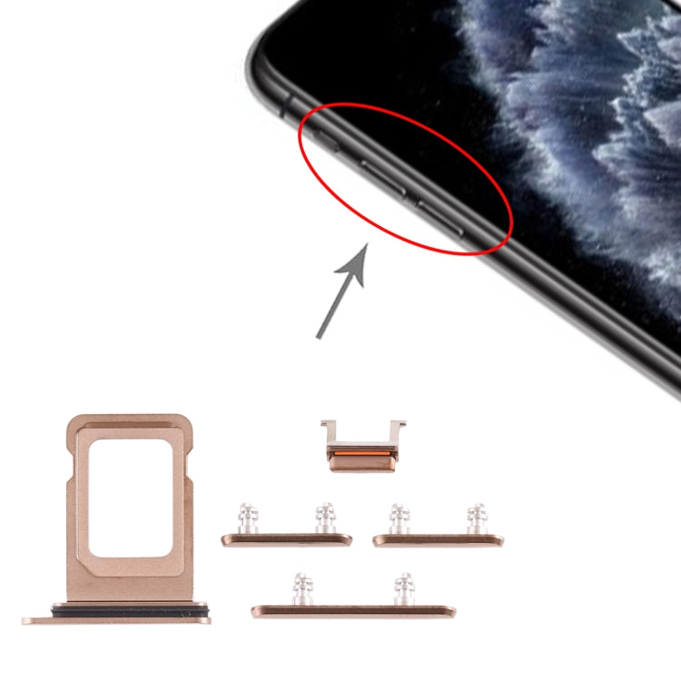 iPhone 11 Pro / 11 Pro Max SIM Card Tray & Side Key Replacement (Gold) - Compatible & Checked