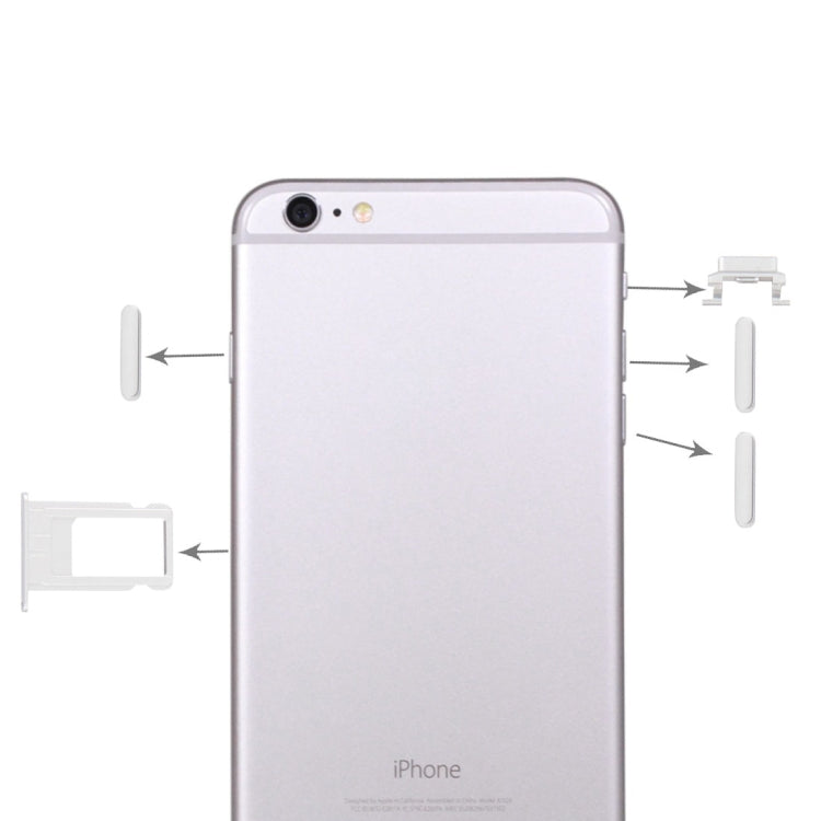 4-in-1 Replacement Parts for iPhone 6 Plus: Card Tray, Volume Control Key, Power Button & Mute Switch (Silver)