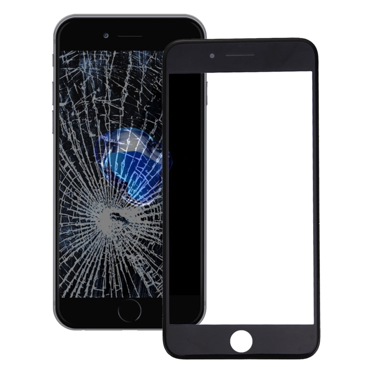 iPhone 7 Replacement Front Screen Outer Glass Lens & LCD Bezel Frame (Original, Black) - 2 in 1 Set