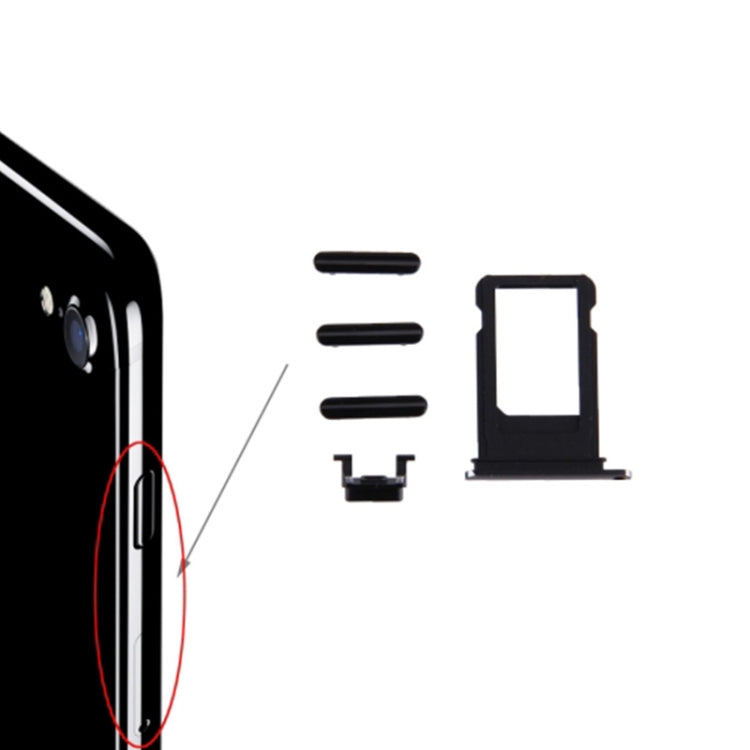 iPhone 7 Card Tray, Volume Control Key, Power Button & Mute Switch Vibrator Key - Black Replacement Parts
