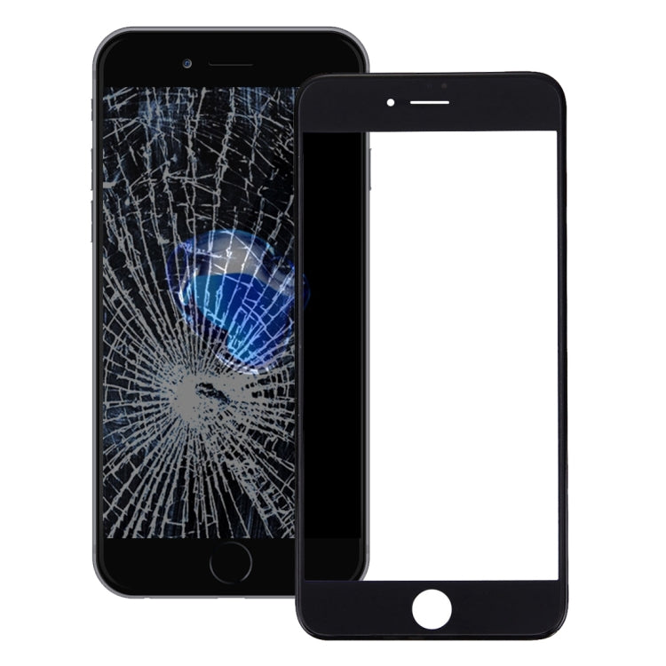 iPhone 7 Front Screen Outer Glass Lens with LCD Bezel Frame & OCA Adhesive - Black Replacement Part