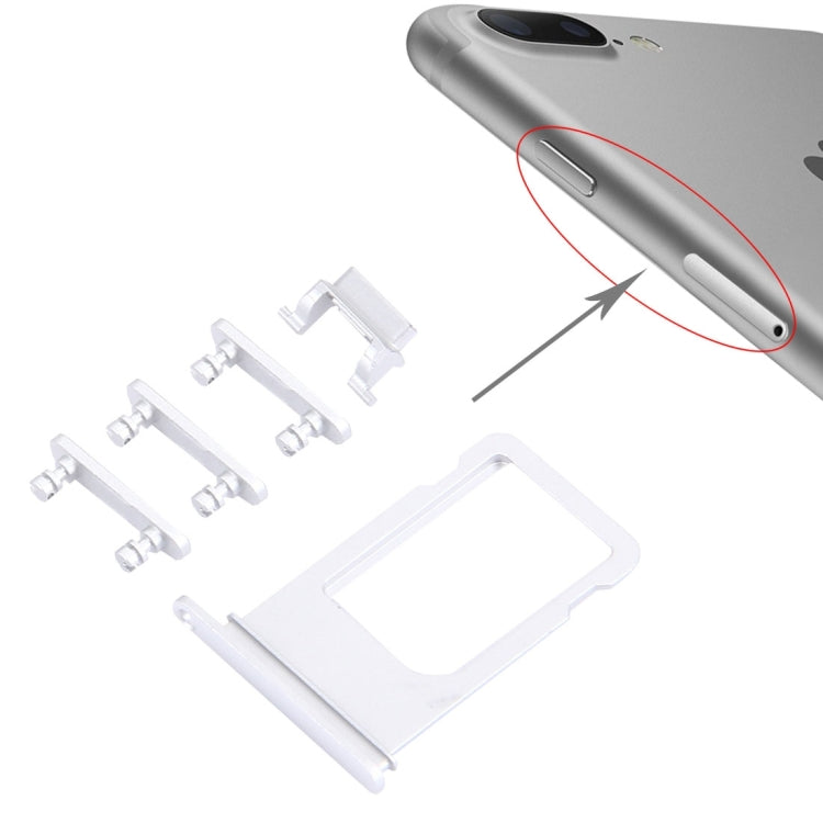 iPhone 7 Plus Replacement Card Tray, Volume Control Key, Power Button & Mute Switch Vibrator Key (Silver)