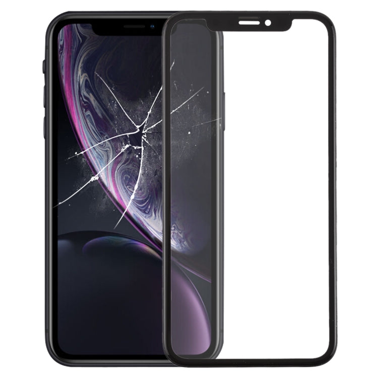 iPhone XR Front Screen Glass Lens with Frame + OCA Adhesive - Replacement Part (Black)
