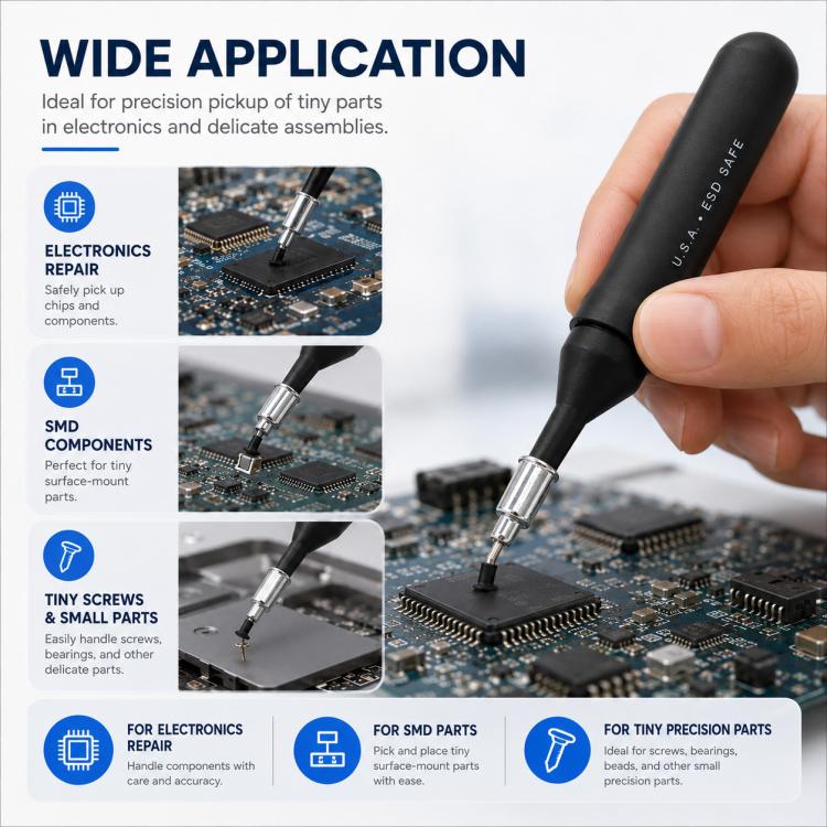 High-Quality Anti-Static Vacuum Suction Pen / IC Component Picker for iPhone & Samsung Devices (Black)