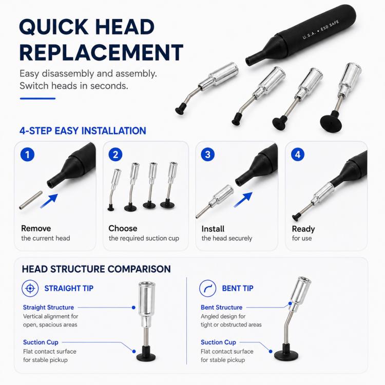 High-Quality Anti-Static Vacuum Suction Pen / IC Component Picker for iPhone & Samsung Devices (Black)