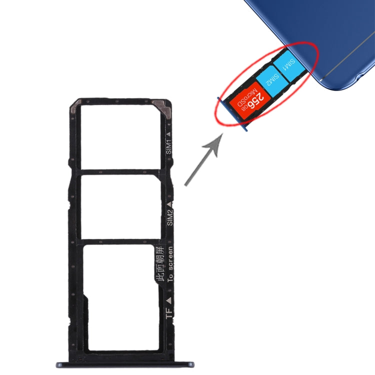 SIM Card Tray + Micro SD Card Tray for Huawei Honor 7A (Black) - Replacement Part for Damaged Trays