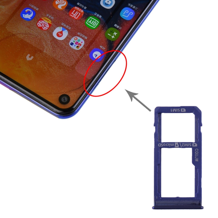 Samsung Galaxy A60 SIM Card Tray + Micro SD Card Tray Replacement (Blue) - Compatible & Checked Quality