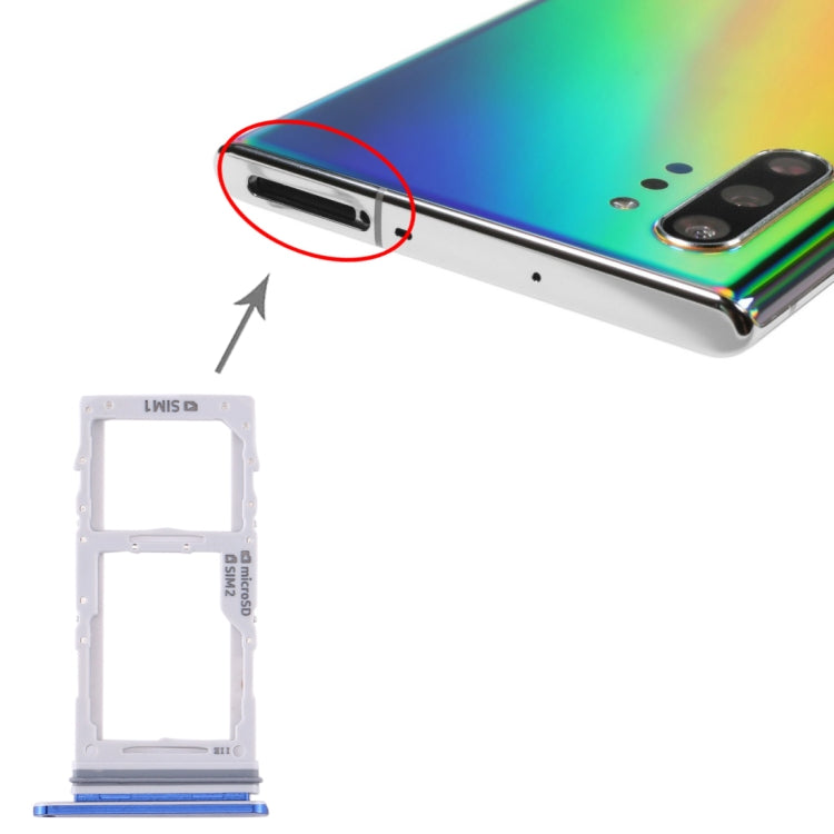 Samsung Galaxy Note10+ SIM Card Tray + Micro SD Card Tray (Blue) - Replacement Part, Compatible & Checked