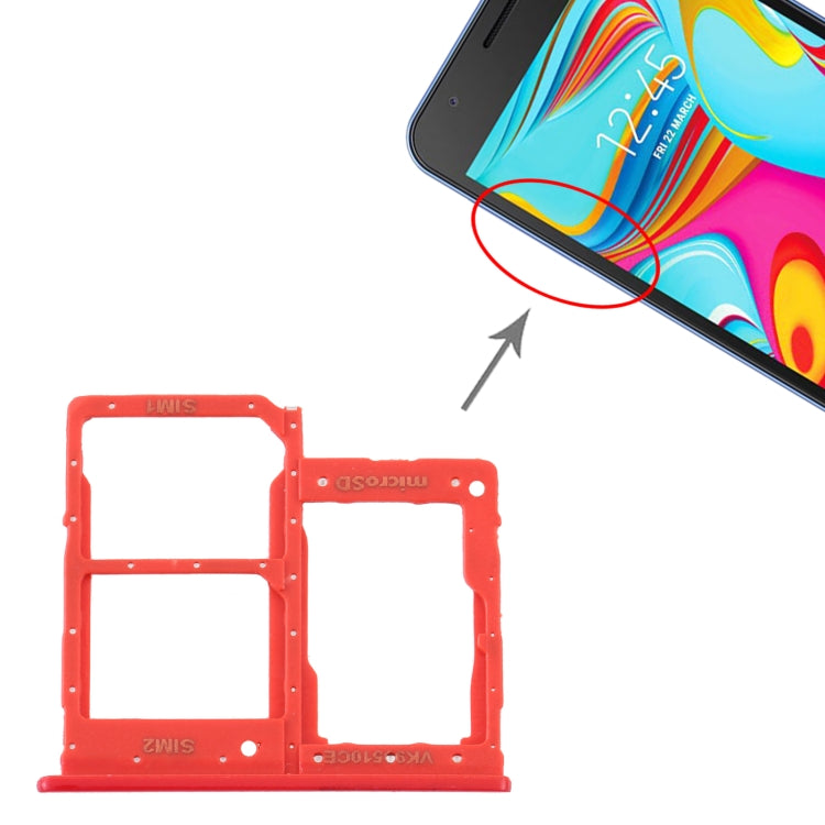 Samsung Galaxy A2 Core SM-A260 SIM Card Tray + Micro SD Card Tray Replacement (Red) - Fully Compatible