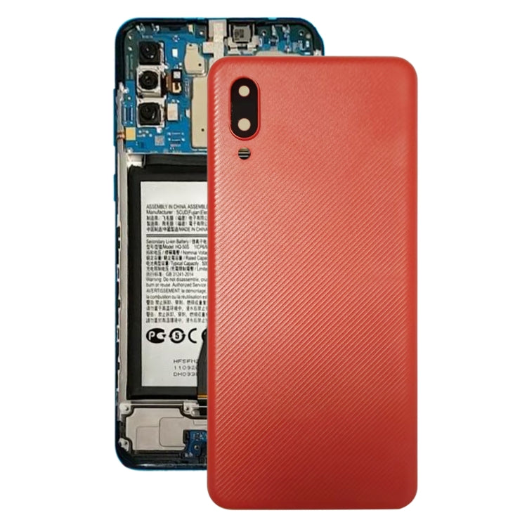 Samsung Galaxy A02 Red Battery Back Cover with Camera Lens Frame - Compatible Replacement Part