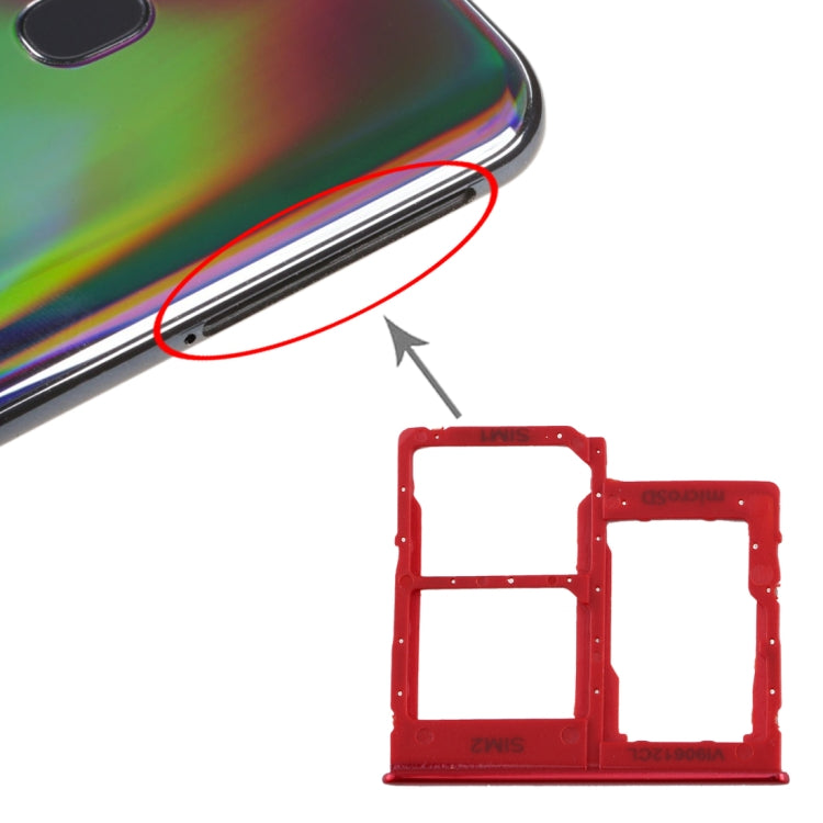 Samsung Galaxy A40 SIM Card Tray + Micro SD Card Tray Replacement (Red) - Compatible & Quality Checked