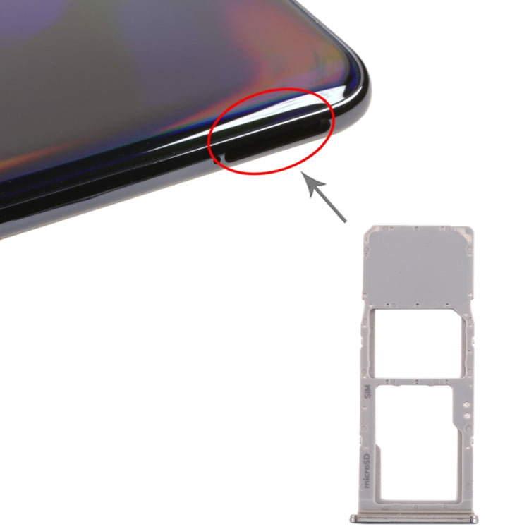 Replacement SIM Card Tray + Micro SD Card Tray for Samsung Galaxy A70 (Silver) - Quality Checked