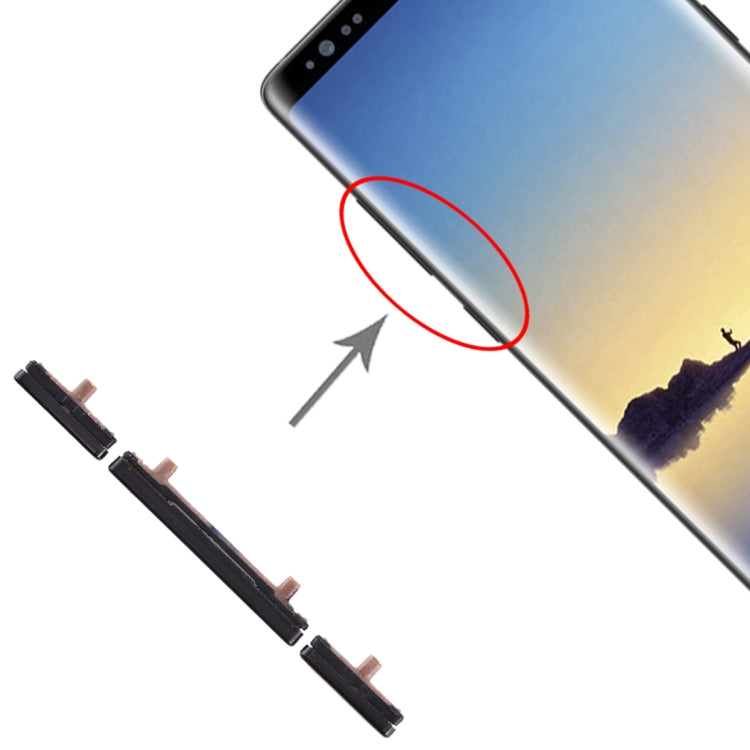 Replacement Black Side Keys Set for Samsung Galaxy Note 8 - Power & Volume Control Buttons