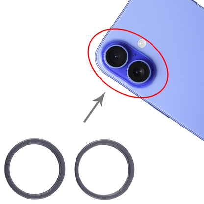 iPhone 16 Plus Rear Camera Glass Lens Protector Hoop Ring - Metal 2pcs Set (Black)