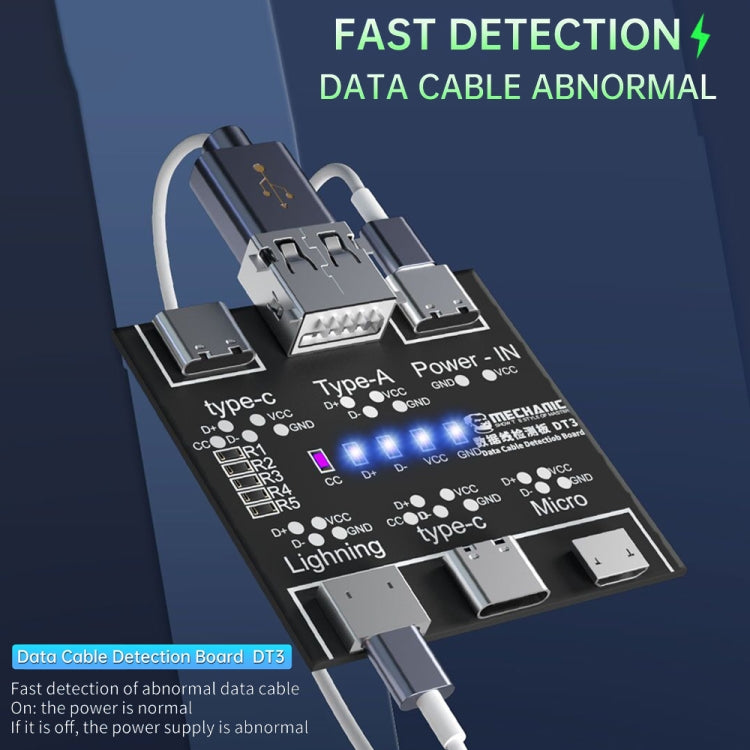 MECHANIC DT3 USB Data Cable Detection Board - Short Circuit Tester with On-Off Switching (Type-C/USB-Micro/Lightning)