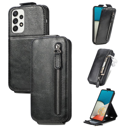 Samsung Galaxy A73 5G Zipper Wallet Case - Vertical Flip Leather Phone Cover with Multiple Card Slots and Stand