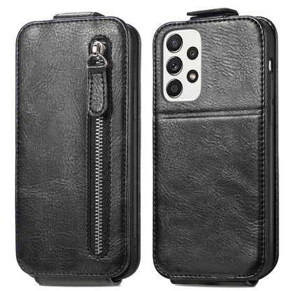 Samsung Galaxy A73 5G Zipper Wallet Case - Vertical Flip Leather Phone Cover with Multiple Card Slots and Stand