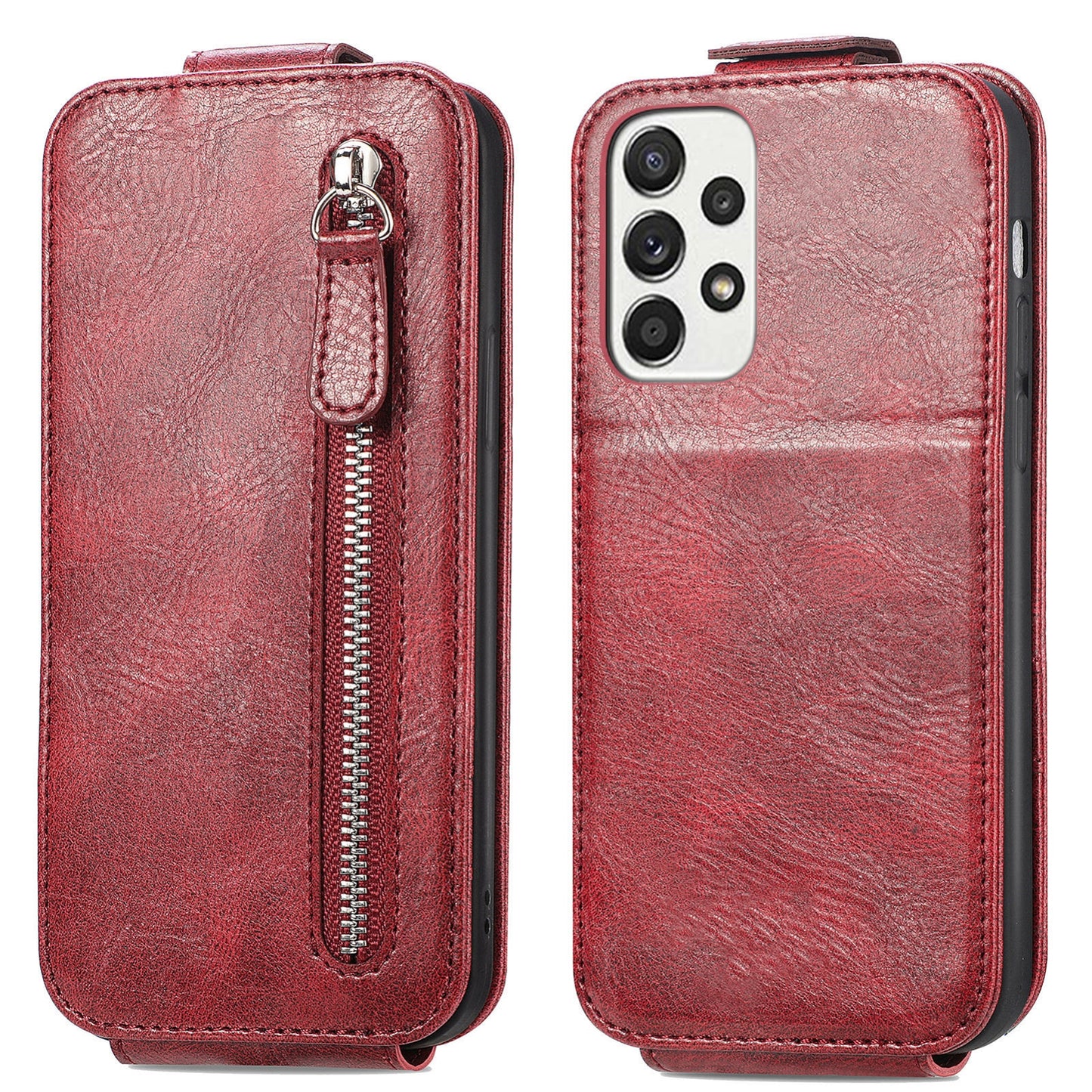 Samsung Galaxy A73 5G Zipper Wallet Case - Vertical Flip Leather Phone Cover with Multiple Card Slots and Stand