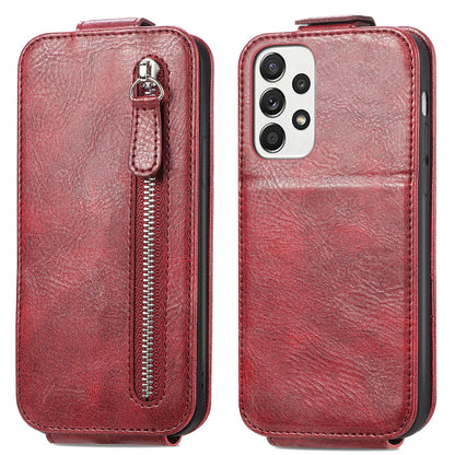 Samsung Galaxy A73 5G Zipper Wallet Case - Vertical Flip Leather Phone Cover with Multiple Card Slots and Stand