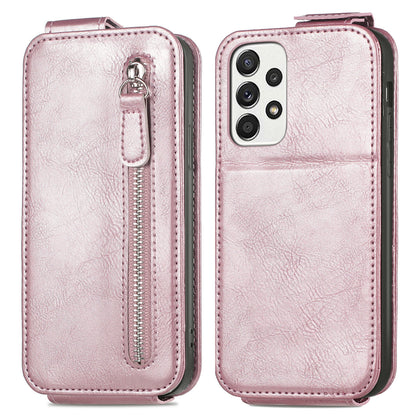 Samsung Galaxy A73 5G Zipper Wallet Case - Vertical Flip Leather Phone Cover with Multiple Card Slots and Stand