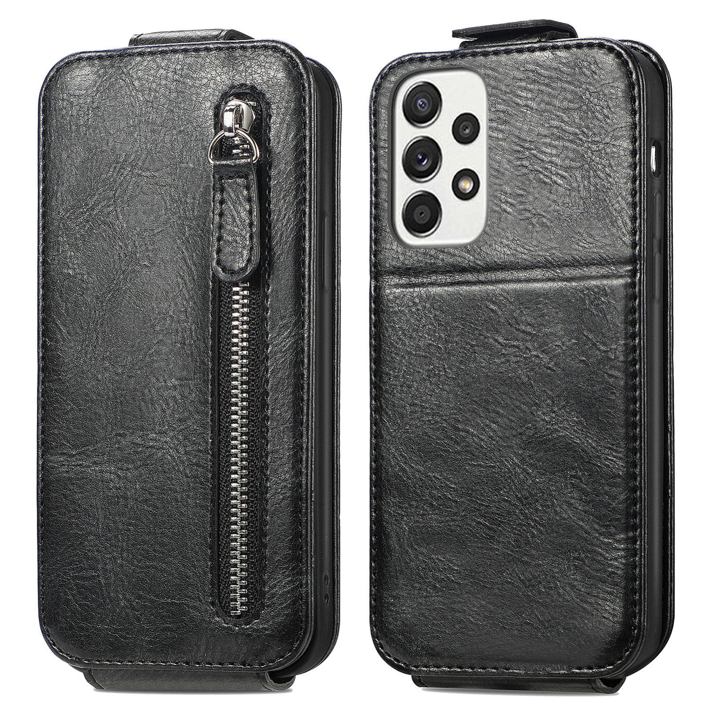 Samsung Galaxy A53 5G Zipper Wallet Case - Vertical Flip Leather Phone Cover with Multiple Card Slots and Stand