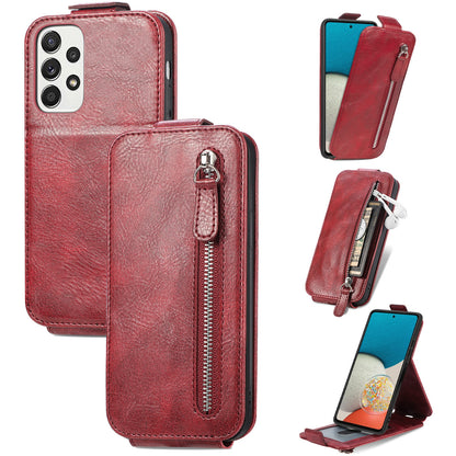 Samsung Galaxy A53 5G Zipper Wallet Case - Vertical Flip Leather Phone Cover with Multiple Card Slots and Stand