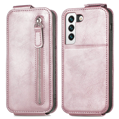 Samsung Galaxy S22 5G Zipper Wallet Case - Vertical Flip Leather Phone Cover with Multiple Card Slots and Stand