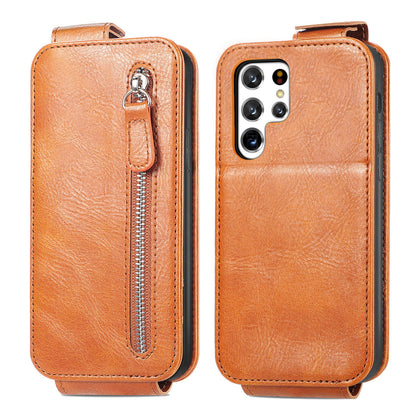 Samsung Galaxy S22 Ultra 5G Zipper Wallet Case - Vertical Flip Leather Phone Cover with Multiple Card Slots and Stand