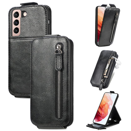 Samsung Galaxy S21 5G Zipper Wallet Case - Vertical Flip Leather Phone Cover with Multiple Card Slots and Stand