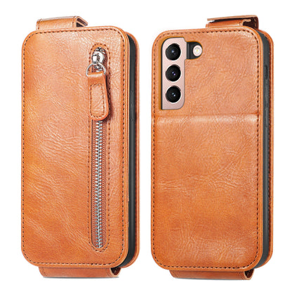 Samsung Galaxy S21 5G Zipper Wallet Case - Vertical Flip Leather Phone Cover with Multiple Card Slots and Stand