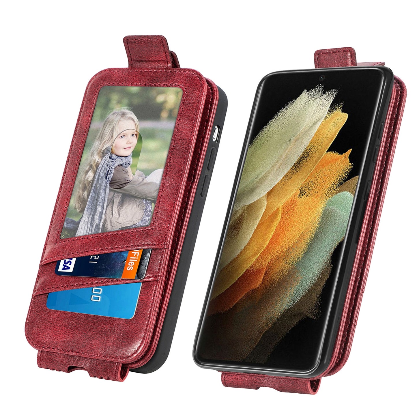 Samsung Galaxy S21 Ultra Zipper Wallet Case - Vertical Flip Leather Phone Cover with Multiple Card Slots and Stand