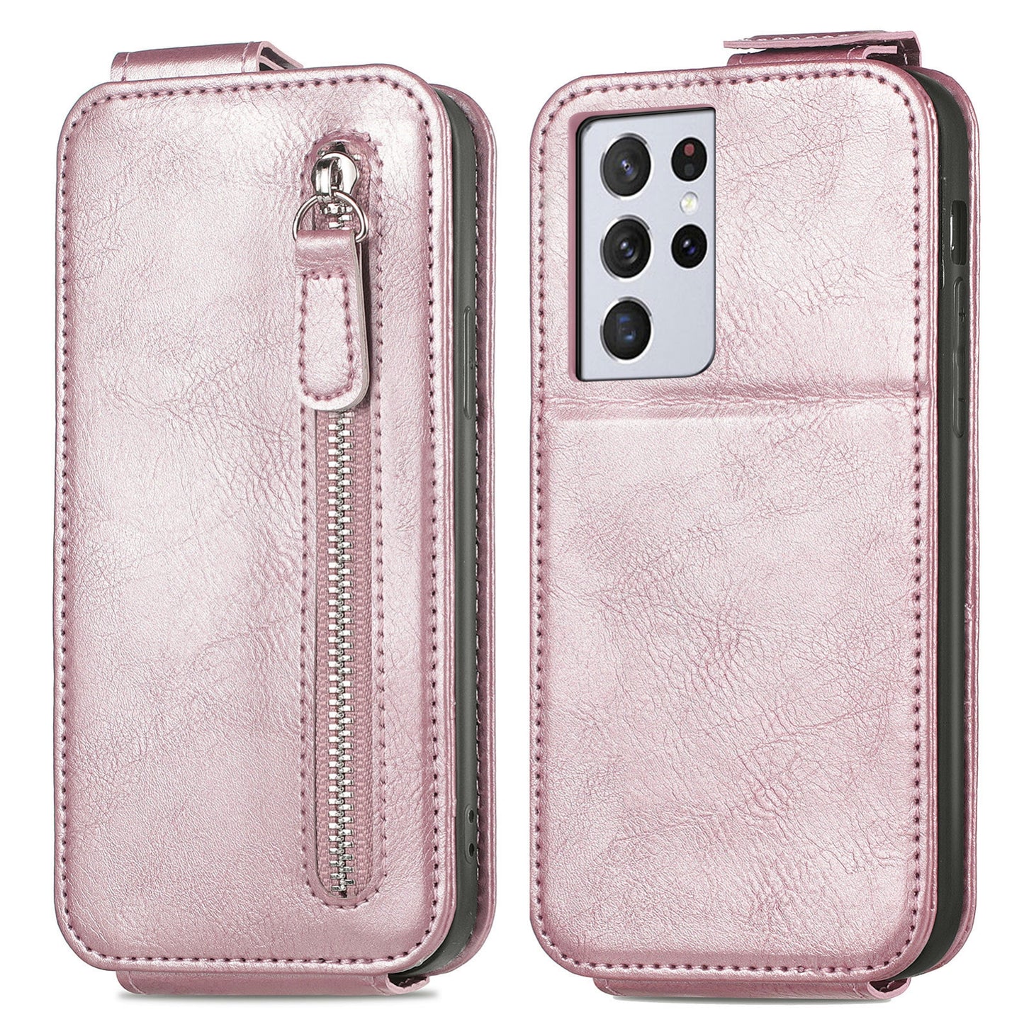 Samsung Galaxy S21 Ultra Zipper Wallet Case - Vertical Flip Leather Phone Cover with Multiple Card Slots and Stand