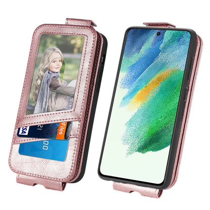 Samsung Galaxy S21 FE 5G Zipper Wallet Case - Vertical Flip Leather Phone Cover with Multiple Card Slots and Stand