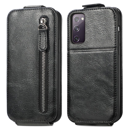 Samsung Galaxy S20 FE 5G Zipper Wallet Case - Vertical Flip Leather Phone Cover with Multiple Card Slots and Stand