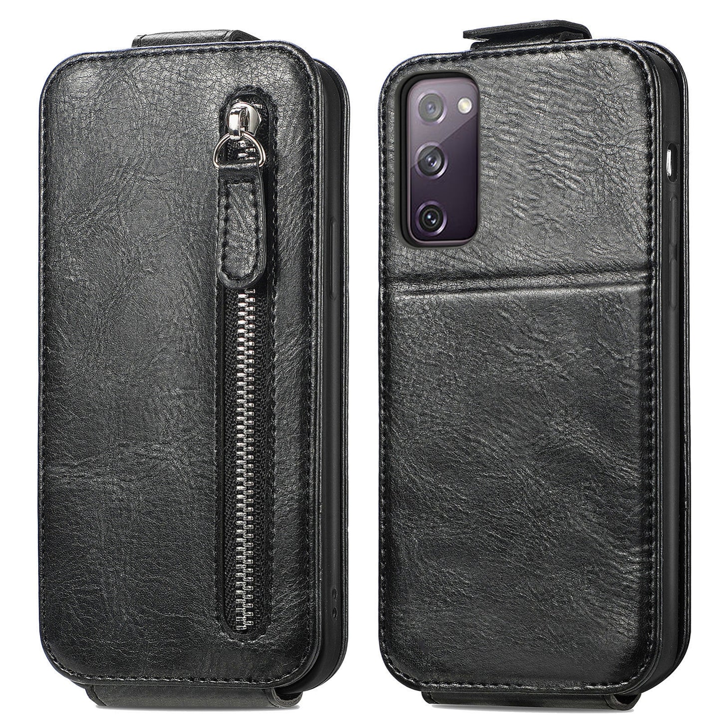 Samsung Galaxy S20 Lite 4G Zipper Wallet Case - Vertical Flip Leather Phone Cover with Multiple Card Slots and Stand