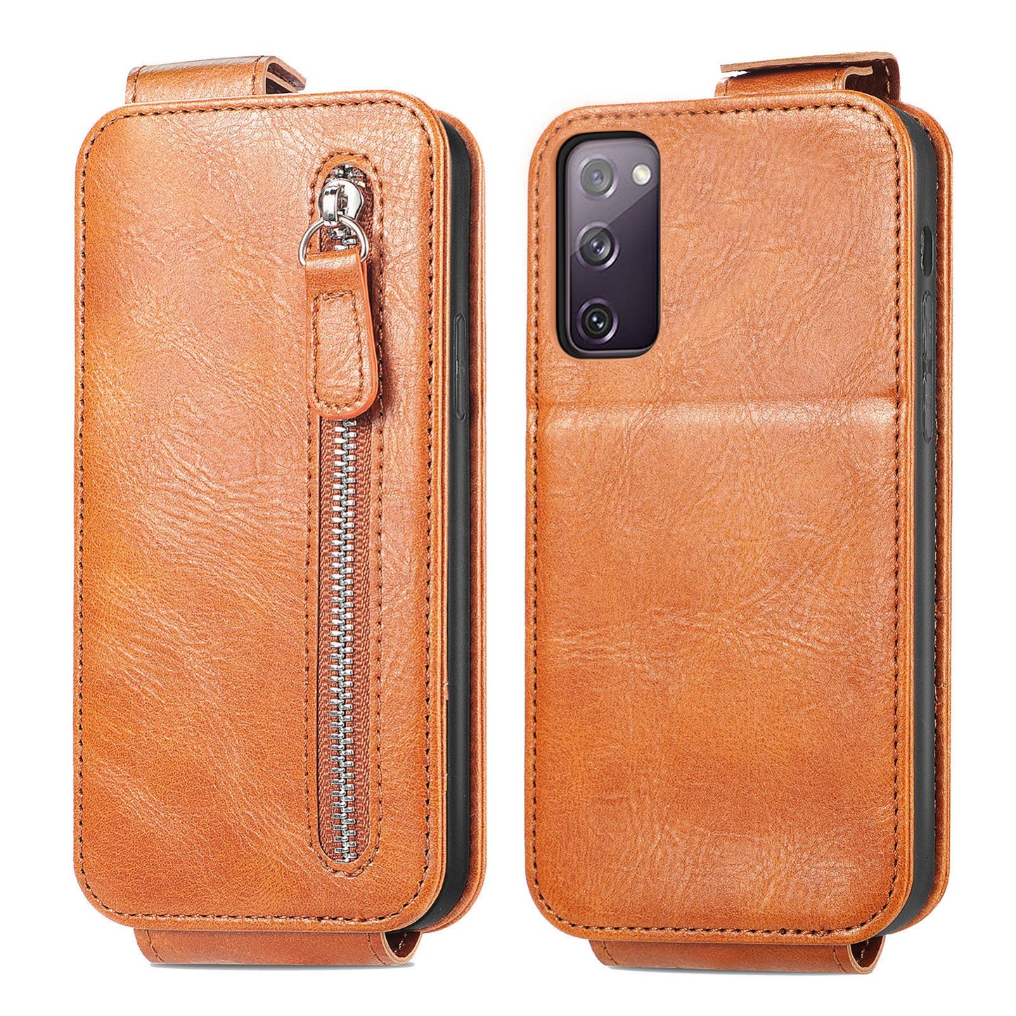 Samsung Galaxy S20 Lite 4G Zipper Wallet Case - Vertical Flip Leather Phone Cover with Multiple Card Slots and Stand