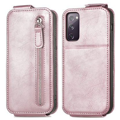 Samsung Galaxy S20 FE 5G Zipper Wallet Case - Vertical Flip Leather Phone Cover with Multiple Card Slots and Stand