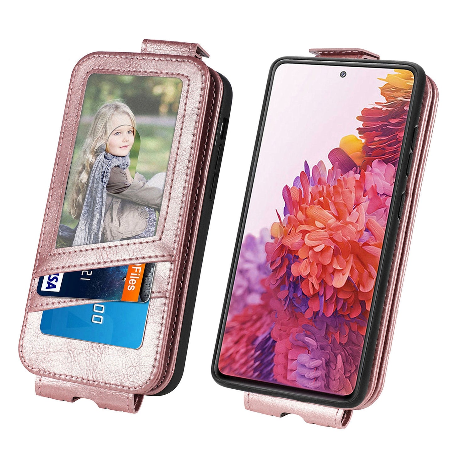 Samsung Galaxy S20 FE 5G Zipper Wallet Case - Vertical Flip Leather Phone Cover with Multiple Card Slots and Stand