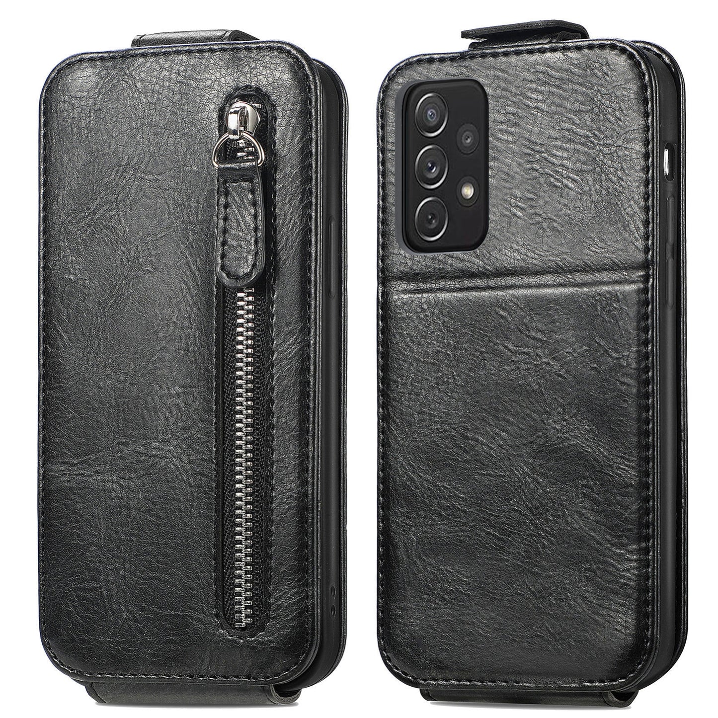 Samsung Galaxy A72 4G Zipper Wallet Case - Vertical Flip Leather Phone Cover with Multiple Card Slots and Stand