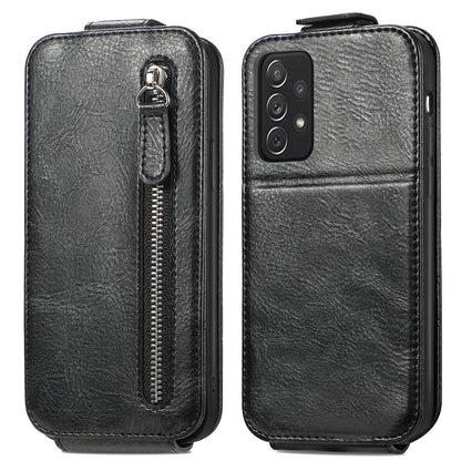 Samsung Galaxy A72 5G Zipper Wallet Case - Vertical Flip Leather Phone Cover with Multiple Card Slots and Stand