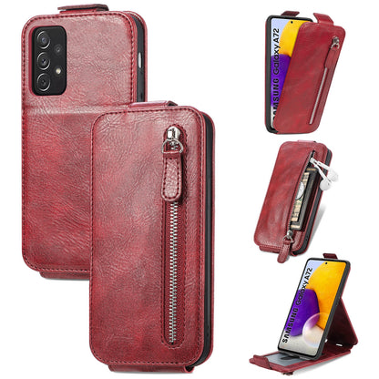 Samsung Galaxy A72 4G Zipper Wallet Case - Vertical Flip Leather Phone Cover with Multiple Card Slots and Stand