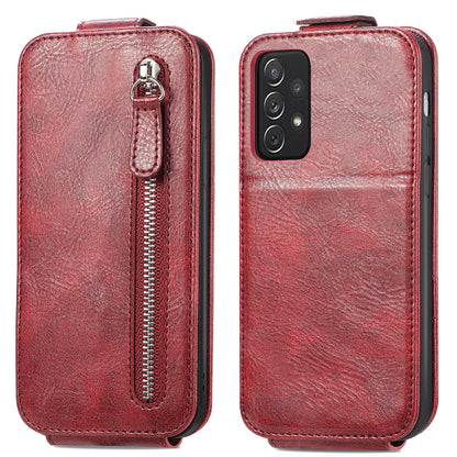 Samsung Galaxy A72 4G Zipper Wallet Case - Vertical Flip Leather Phone Cover with Multiple Card Slots and Stand